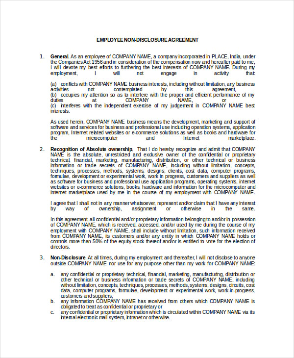 human resources confidentiality agreement from the company