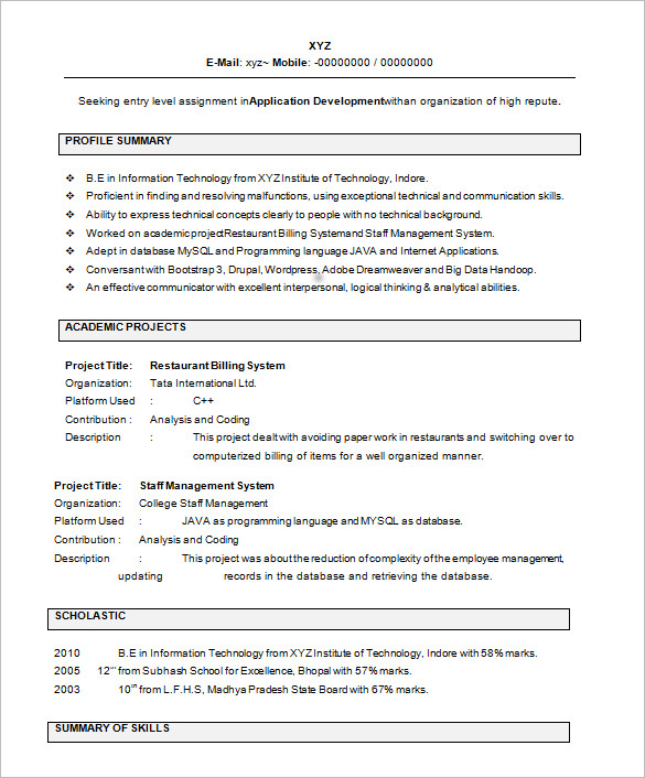 16 Resume Templates For Freshers Pdf Doc Free Premium Templates