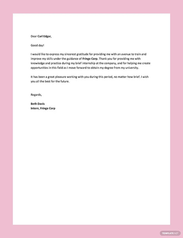 Internship Thank You Letter – 13+ Free Word, Excel, PDF Format Download!