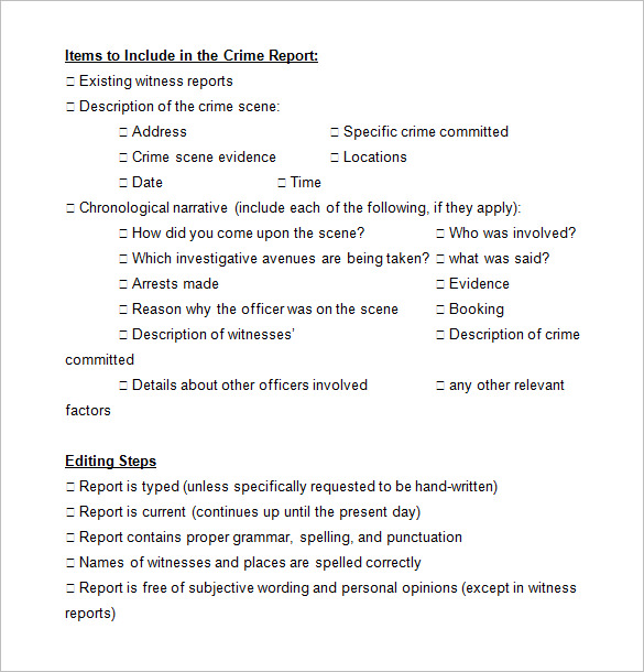 Crime Report Templates DOC, PDF