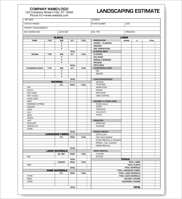 Landscaping estimate form free download. software