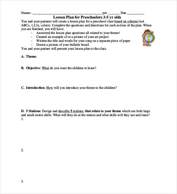 plan de lecciones para niños en edad preescolar de 3 a 5 años