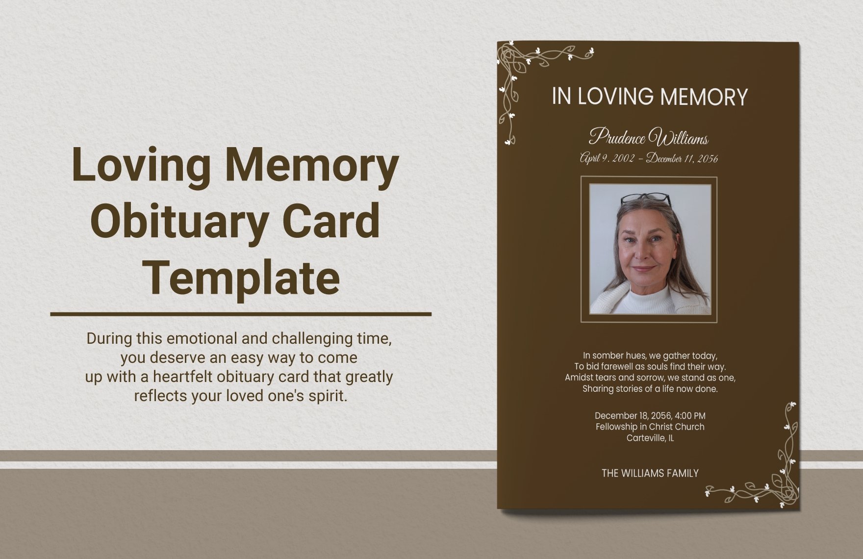 loving memory obituary card template