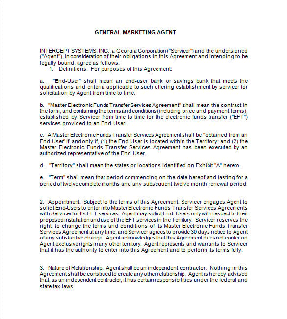 marketing agent contract template