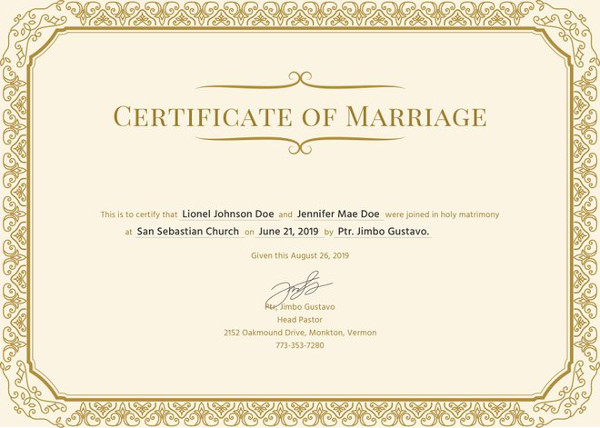 Marriage Certificate Template 13  Word PDF PSD Format Download