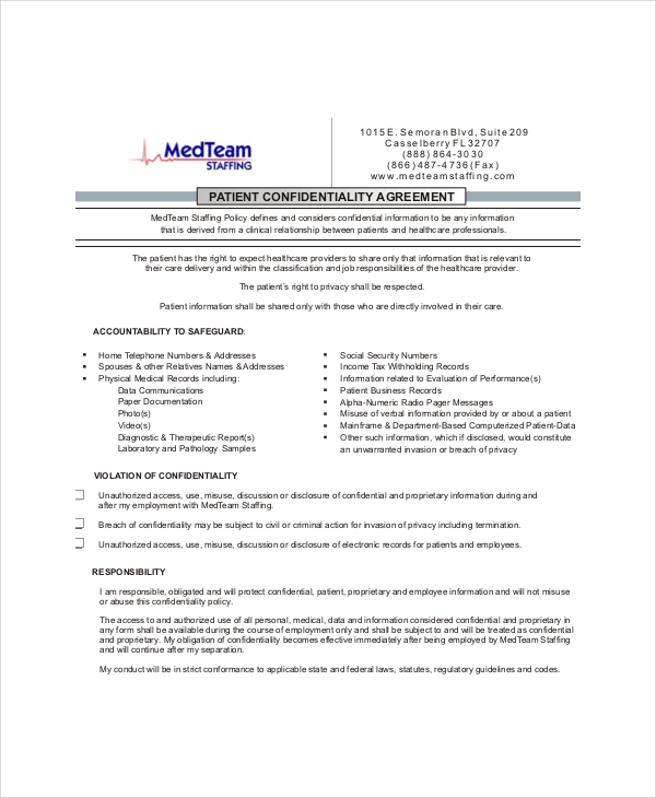 medical data patient confidentiality agreement