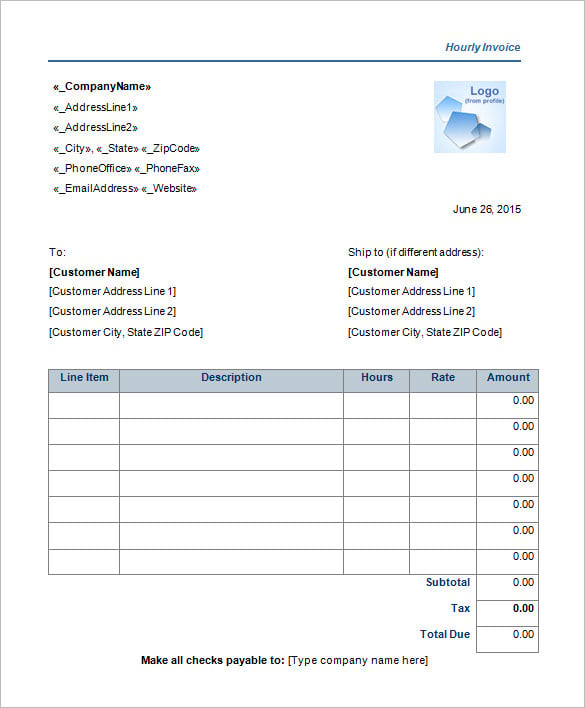 microsoft hourly service invoice template word 20