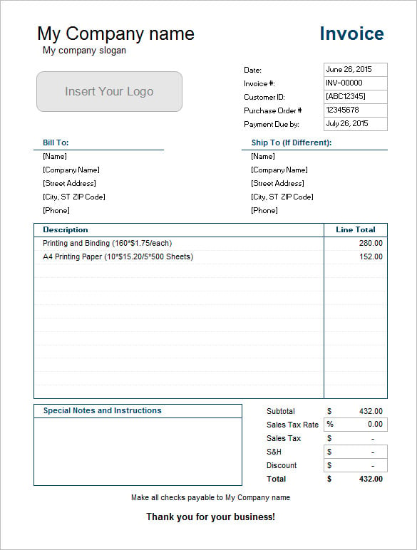 microsoft spreadsheet invoice template free download