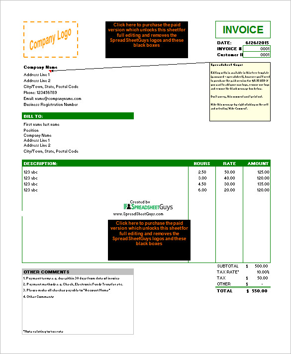 microsoft tax invoice template in excel