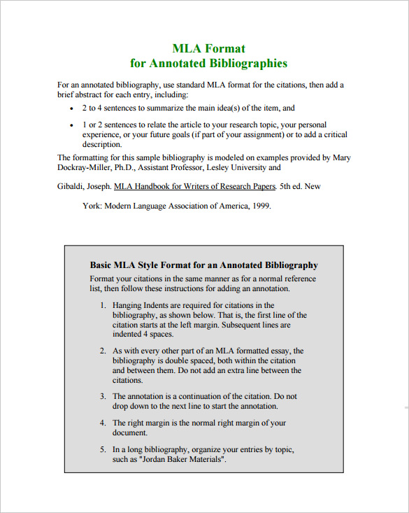 Annotated bibliography format mla