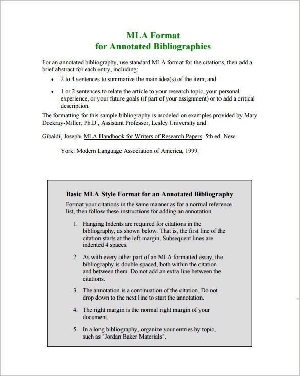 mla format annotated bibliography citation