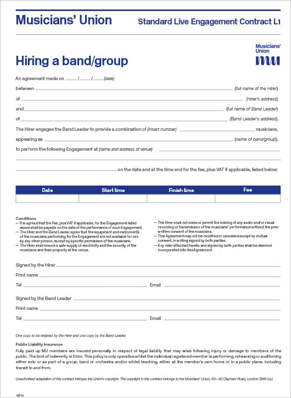 Band Contract Template 5 Free Word, PDF Documents Download Free