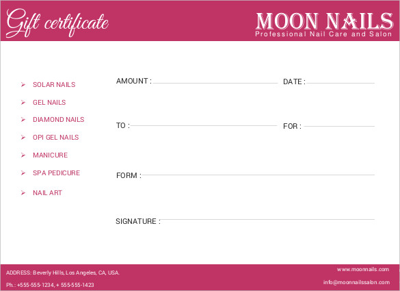 Nail Salon Gift Certificate Template