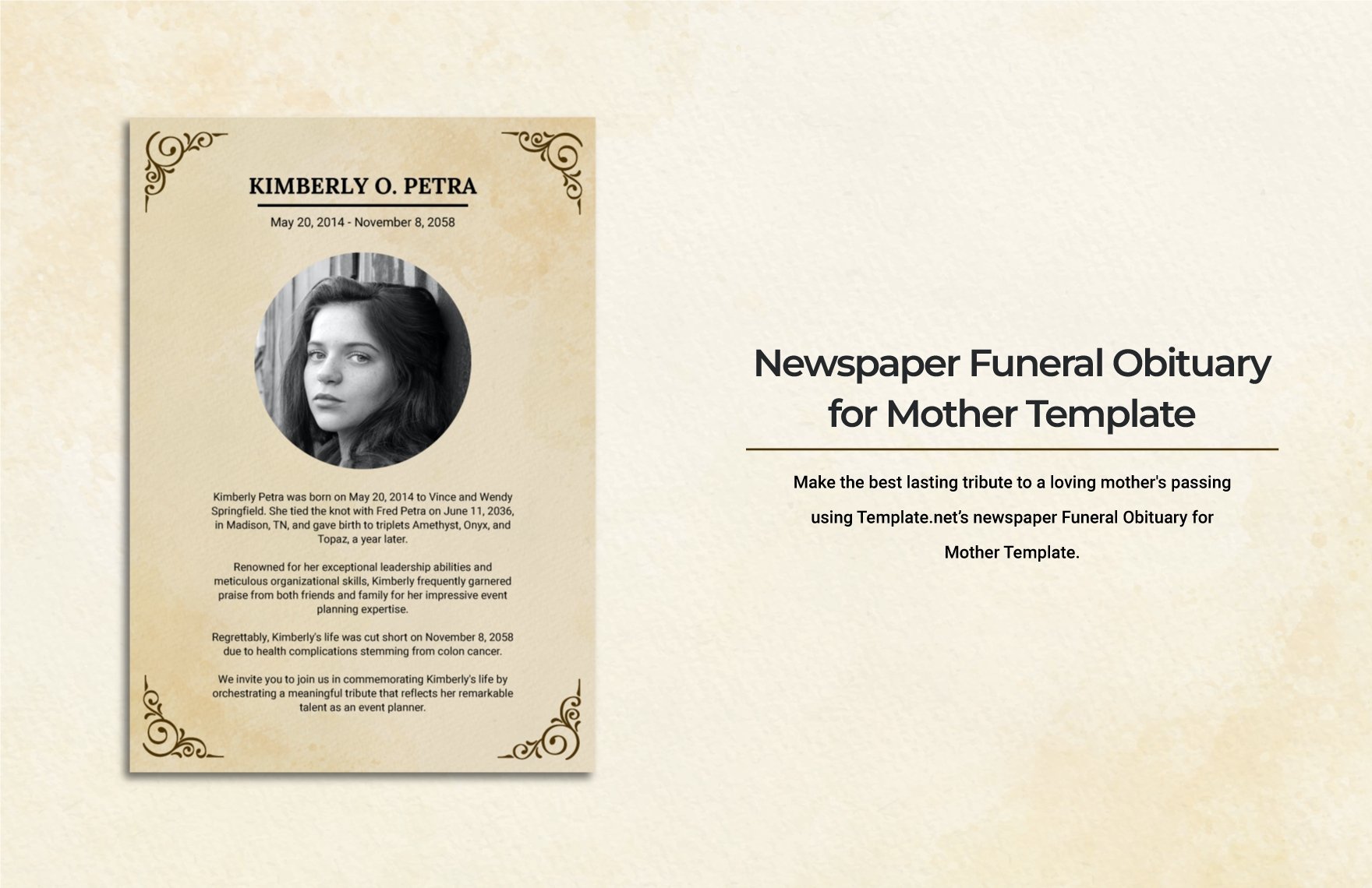 newspaper funeral obituary for mother template