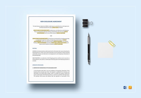 non disclosure agreement template in word