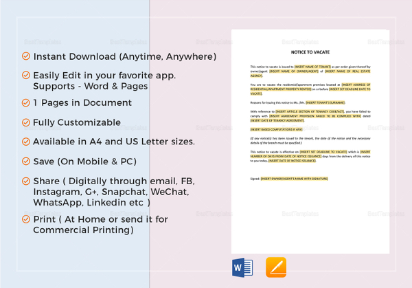 notice to vacate template in word