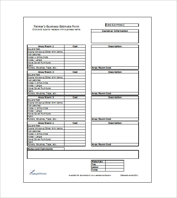 estimation template excel