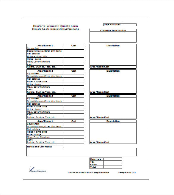 Painting Estimate Template 6  Word PDF Documents Download