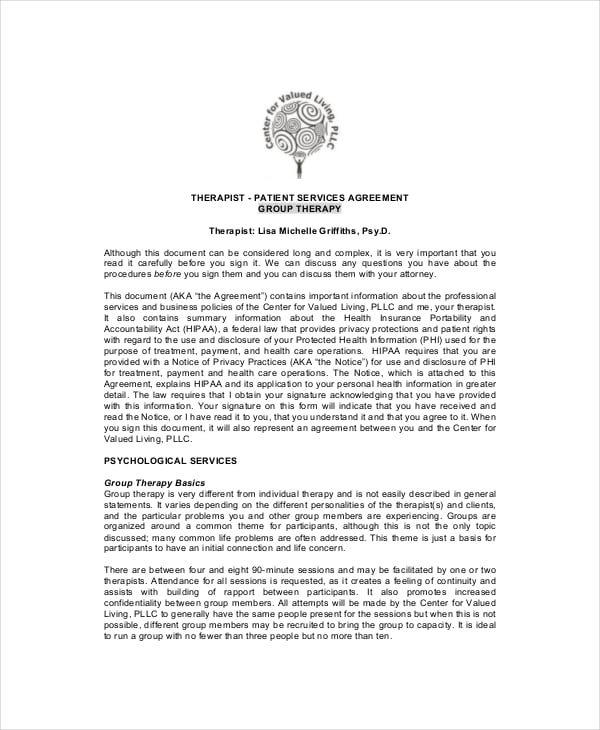 patient therapist services confidentiality agreement