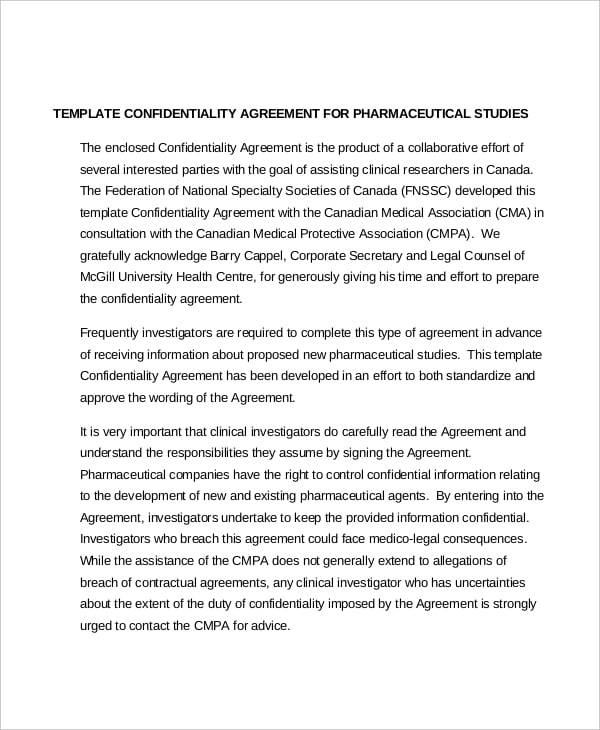 pharmaceutical company’s employee confidentiality agreement example