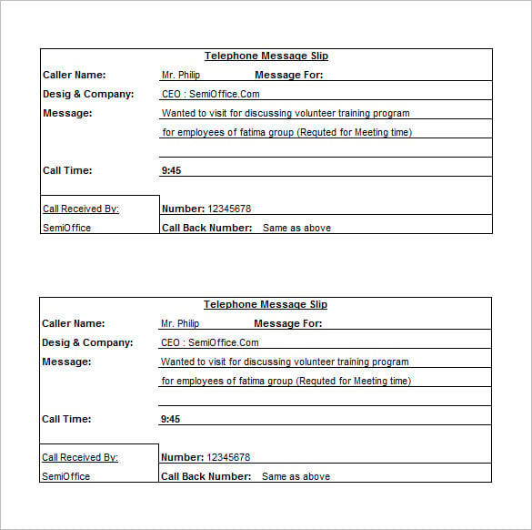 phone message template excel