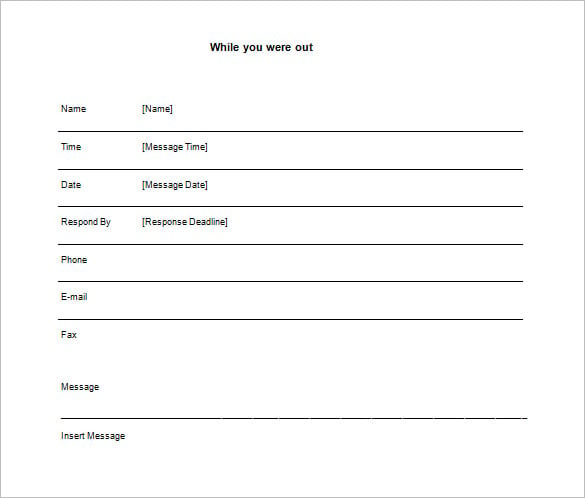 phone message template word