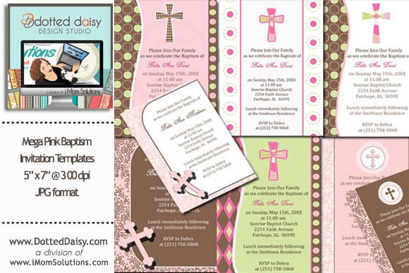 pink baptism invitation templates
