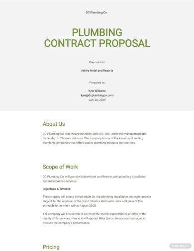 plumbing contract proposal template
