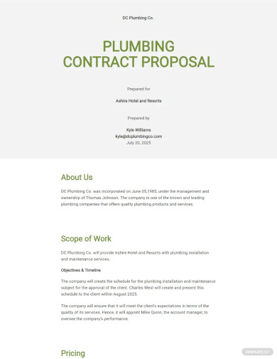 11  Plumbing Contract Templates in MS Word PDF Google Docs Pages