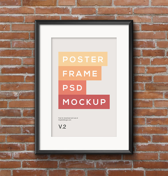 poster frame psd mockup 2 on brick background