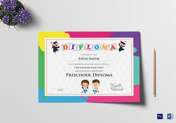 preschool diploma certificate psd template