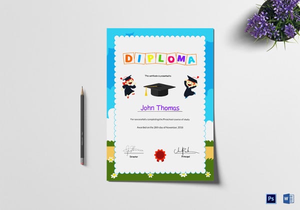 preschool diploma graduation certificate template