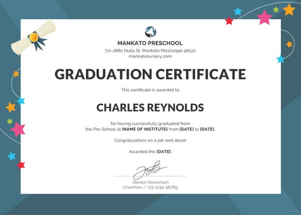 editable kindergarten graduation certificates