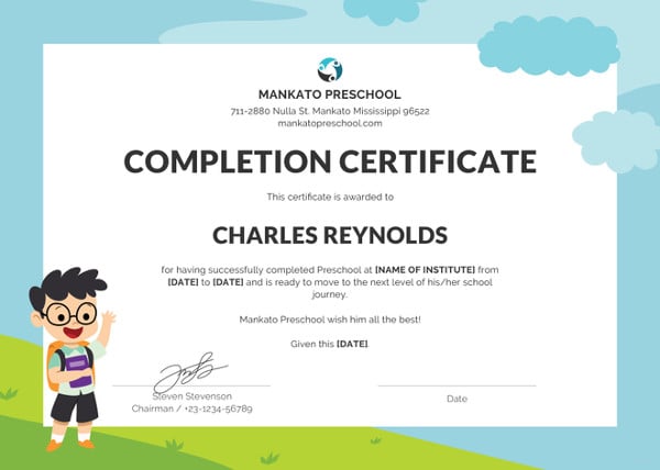 preschool leaving certificate template1