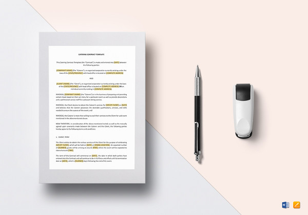 printable catering contract template