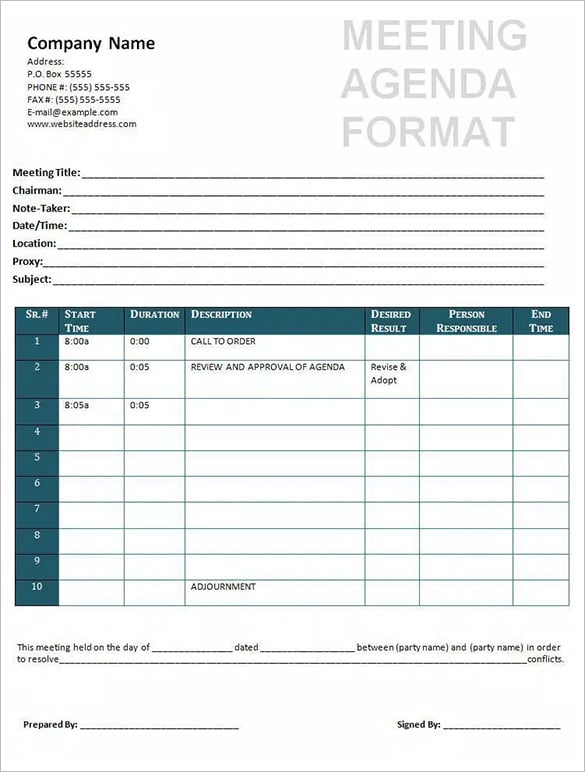 printable meeting agenda format form template free