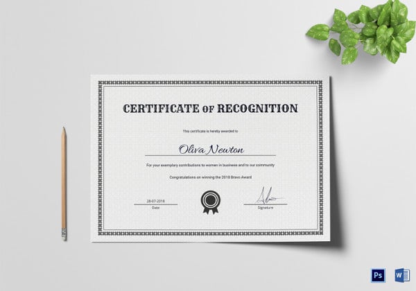 printable recognition certificate template