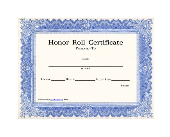 printable school honor roll certificate template