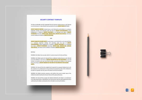 printable security contract template