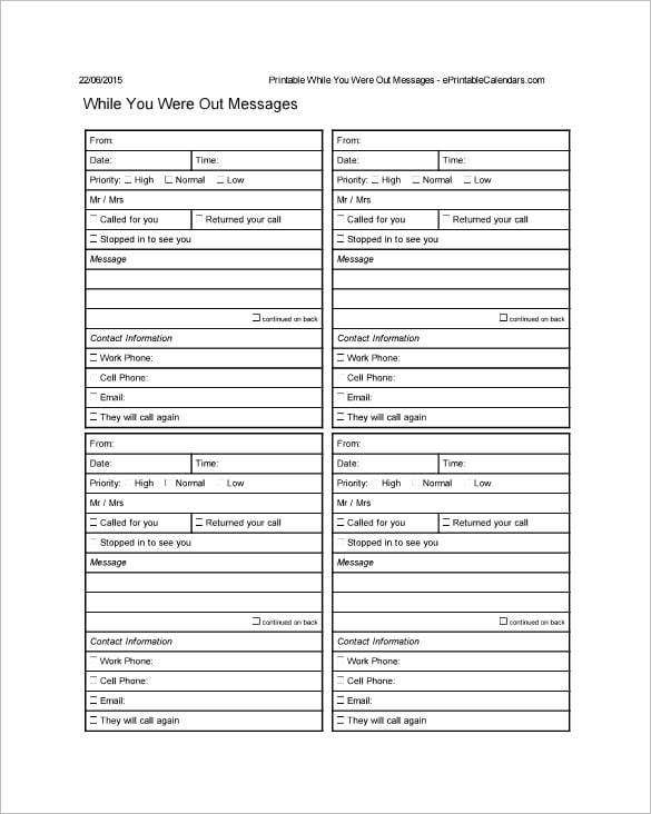 printable while you were out phone message