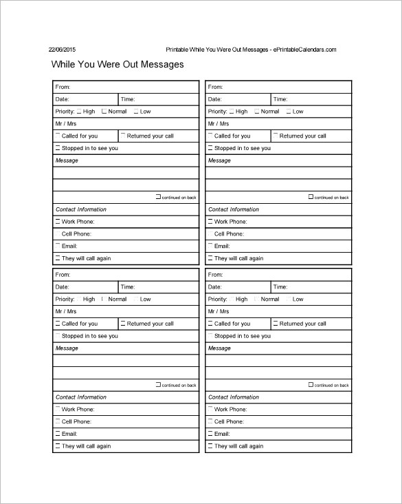 printable while you were out phone message