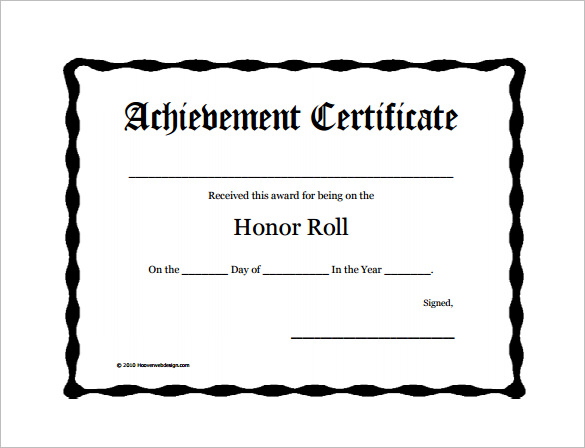 Recognition Certificate - Honor Roll Certificate