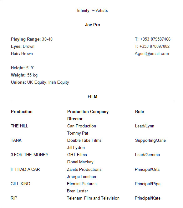 proffesional acting resume