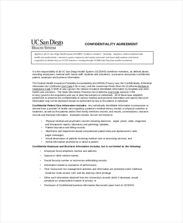 psychiatric patient confidentiality agreement example