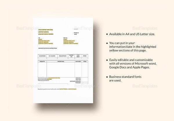 purchase invoice template in google docs