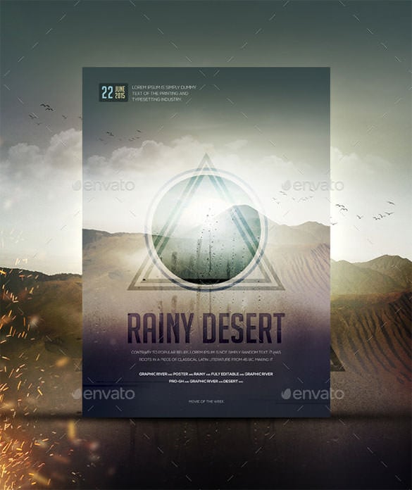 rainy desert movie psd poster template