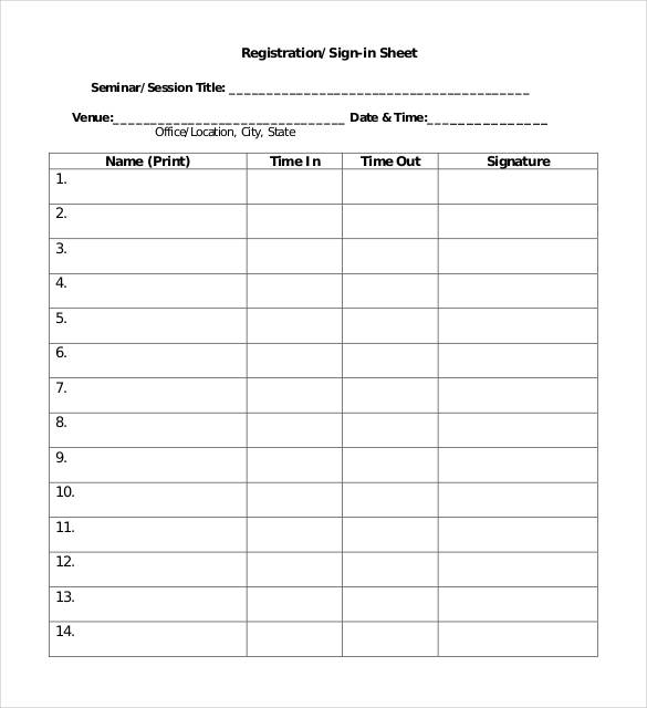 registration sign in sheet