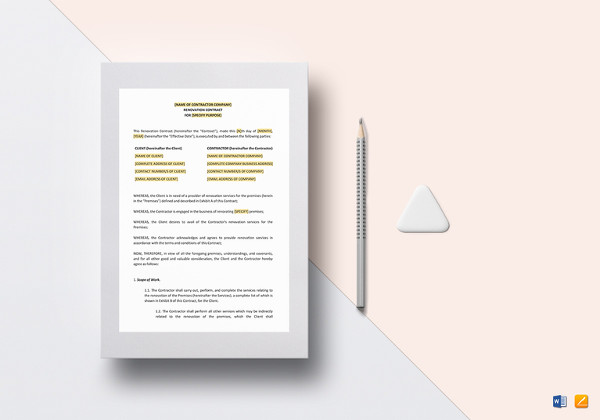 renovation contract word template