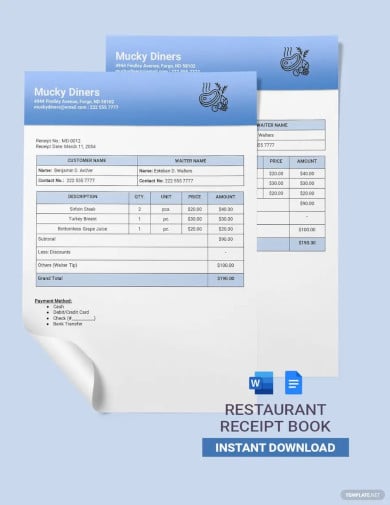 restaurant receipt book template