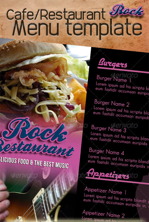 rock cafe restaurant menu template